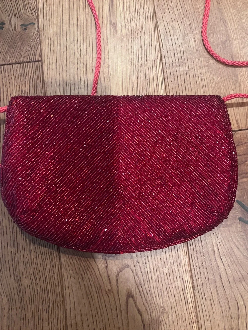 1980s Red Beaded Evening Clutch Shoulder Bag